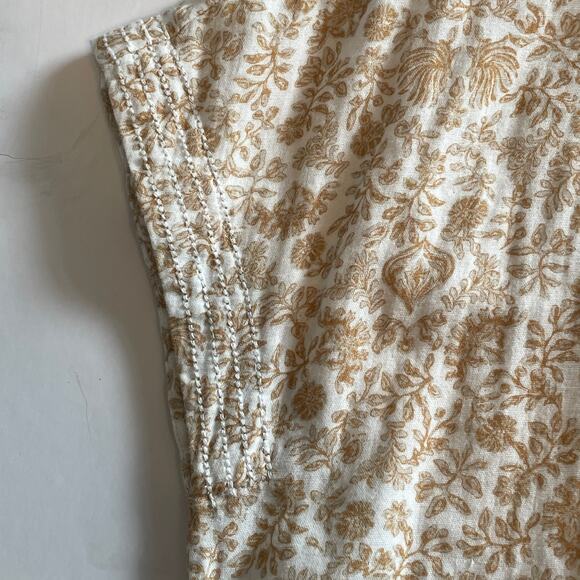 Faherty Boho Floral Dress Women's Medium Tan Tasseled Organic Cotton Cottagecore - Picture 6 of 11